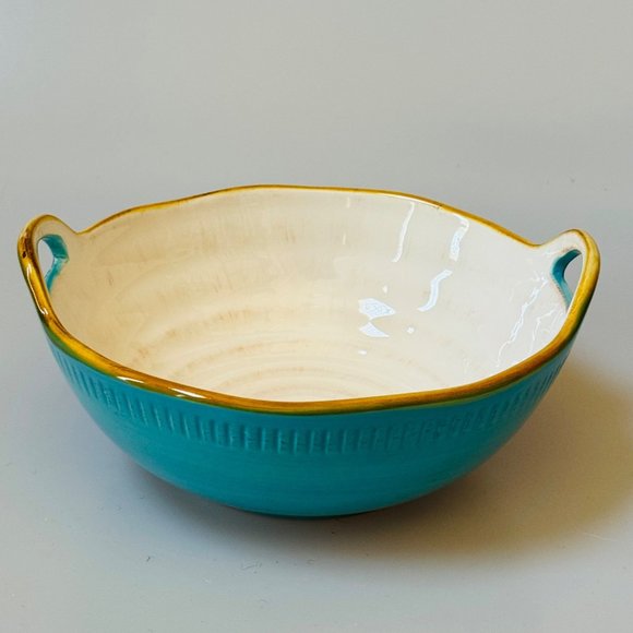 ROSCHER COLLECTION Other - ROSCHER COLLECTION “Beach BBQ” Earthware Blue Serving Bowl with Handles